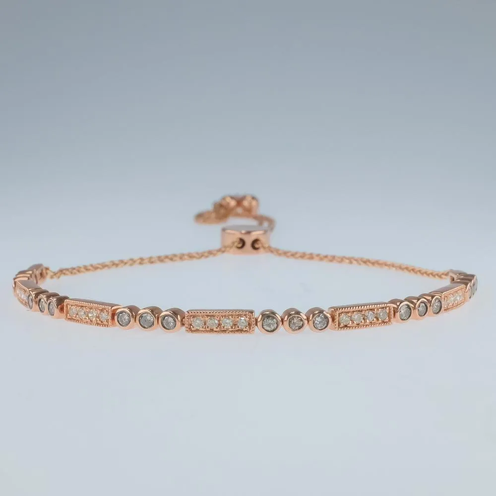 0.80ctw Diamond Accents Adjustable Bolo Bracelet in 10K Rose Gold