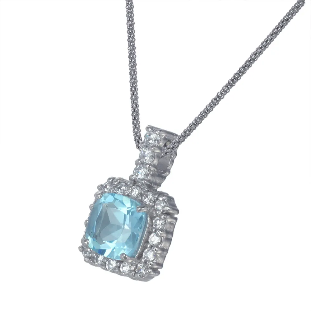 0.85 cttw Blue Topaz Pendant Necklace .925 Sterling Silver 7 MM Cushion Cut