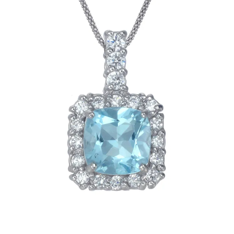 0.85 cttw Blue Topaz Pendant Necklace .925 Sterling Silver 7 MM Cushion Cut