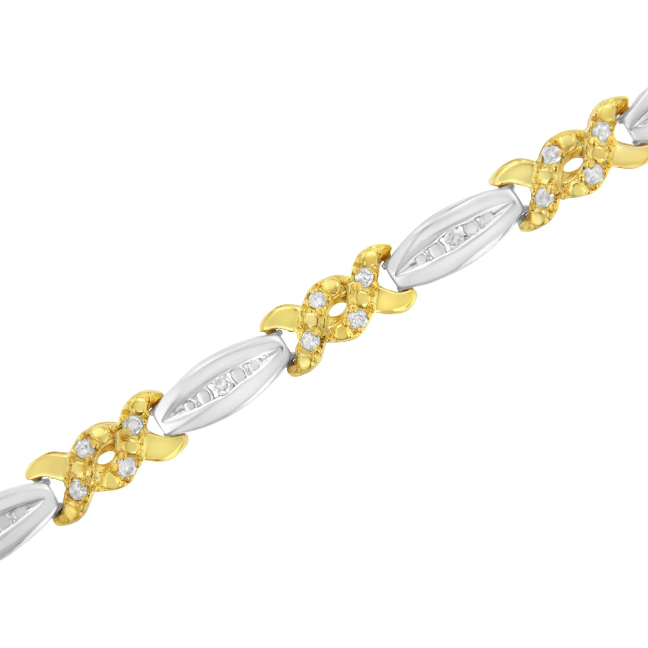 10K Yellow Gold Plated .925 Sterling Silver 1/2 cttw Channel Set Round-cut Diamond X Link Bracelet (I-J Color, I2-I3 Clarity) - Size 7.25"