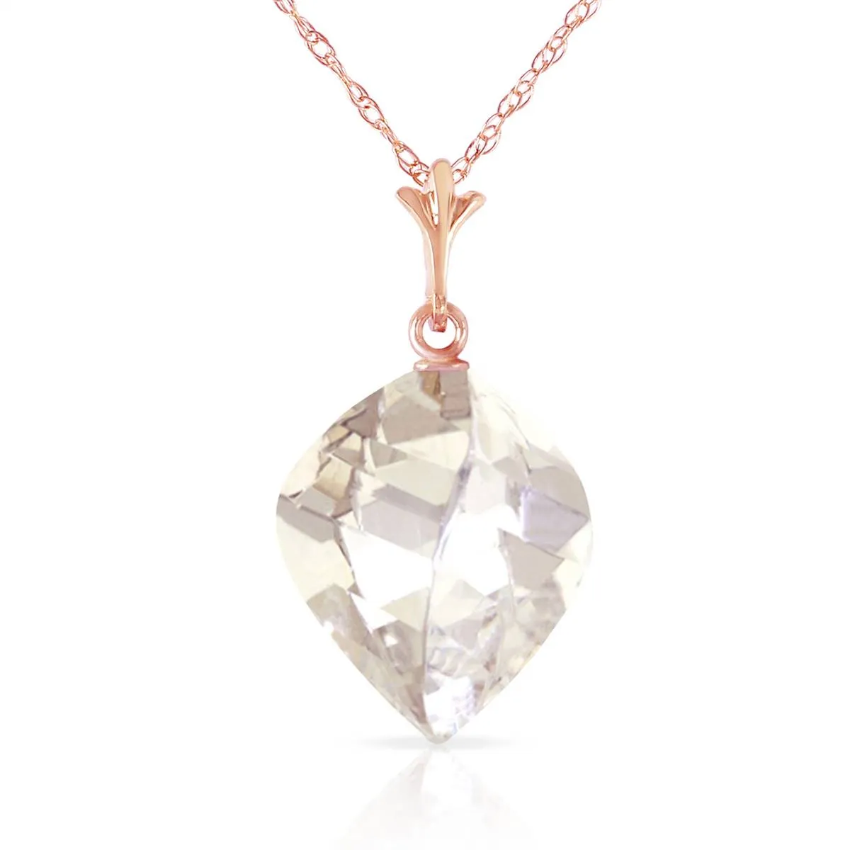 12.8 Carat 14K Solid Rose Gold Necklace Twisted Briolette White Topaz