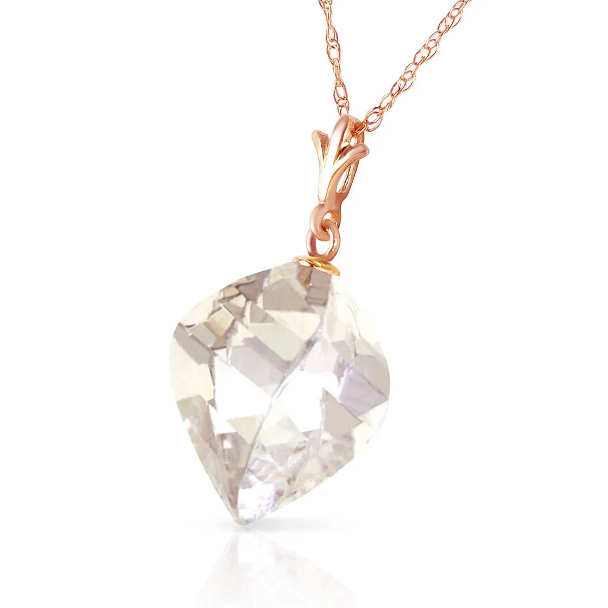 12.8 Carat 14K Solid Rose Gold Necklace Twisted Briolette White Topaz