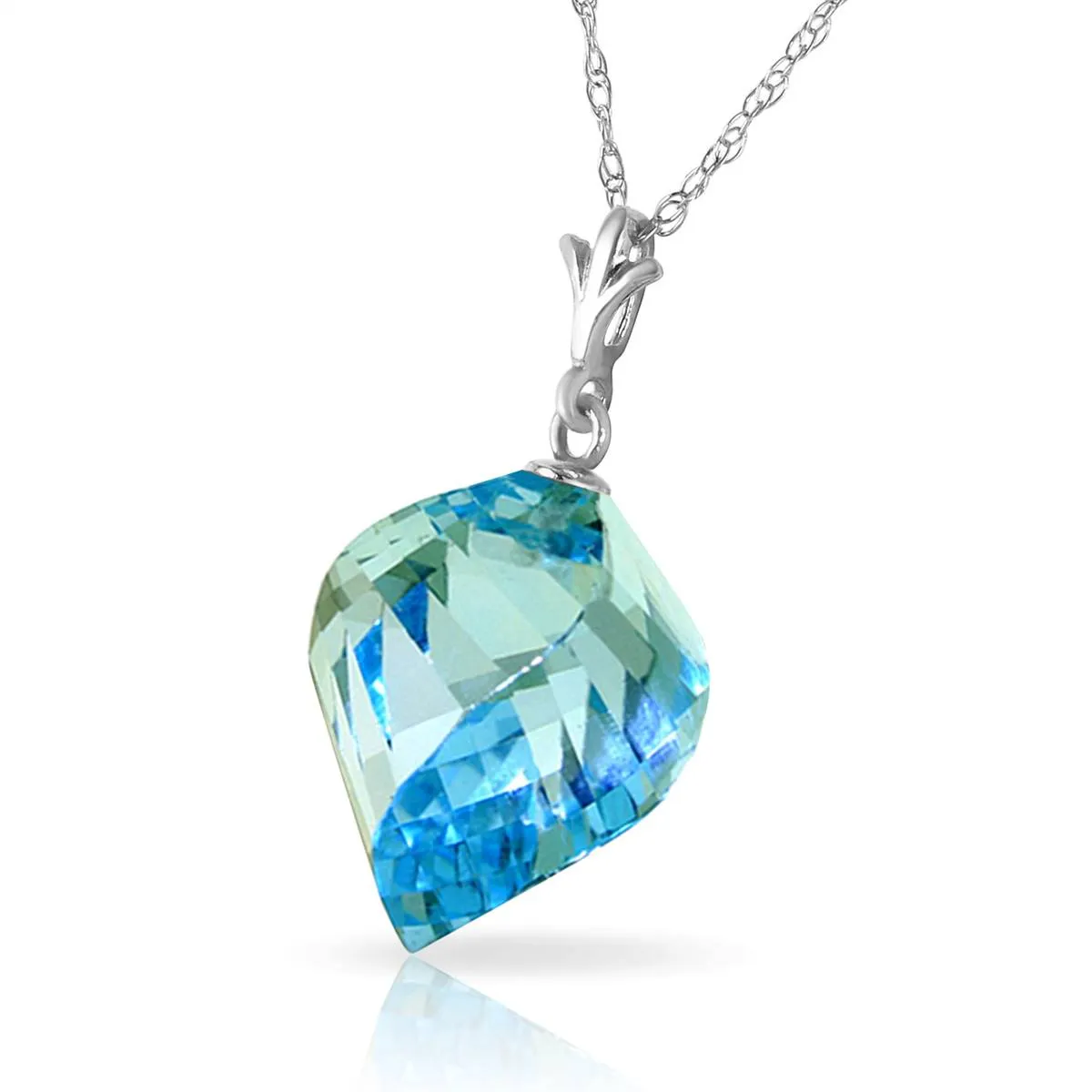 13.9 Carat 14K Solid White Gold Necklace Twisted Briolette Blue Topaz