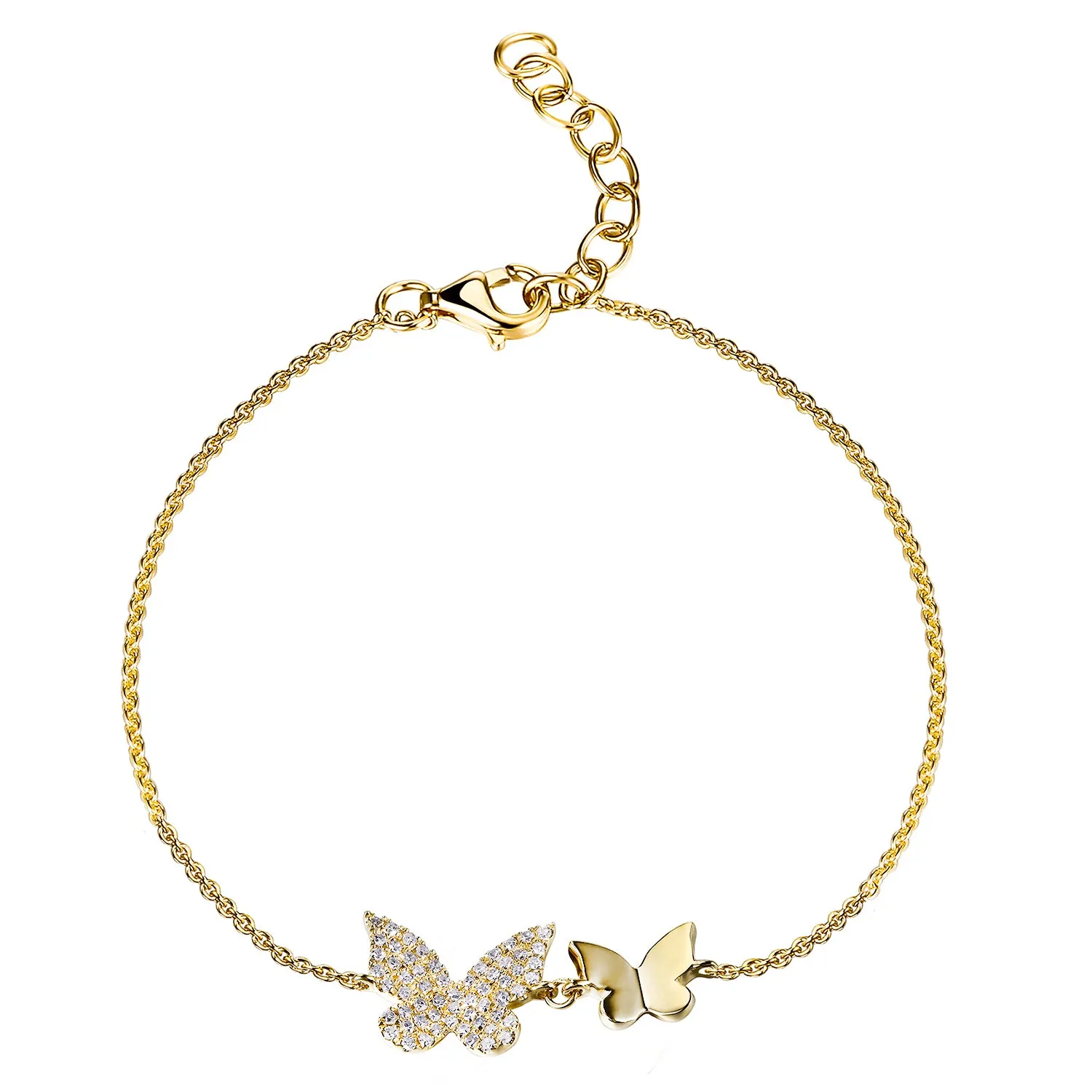 14k Gold & Diamond Double Butterfly Bracelet - 0.15ct