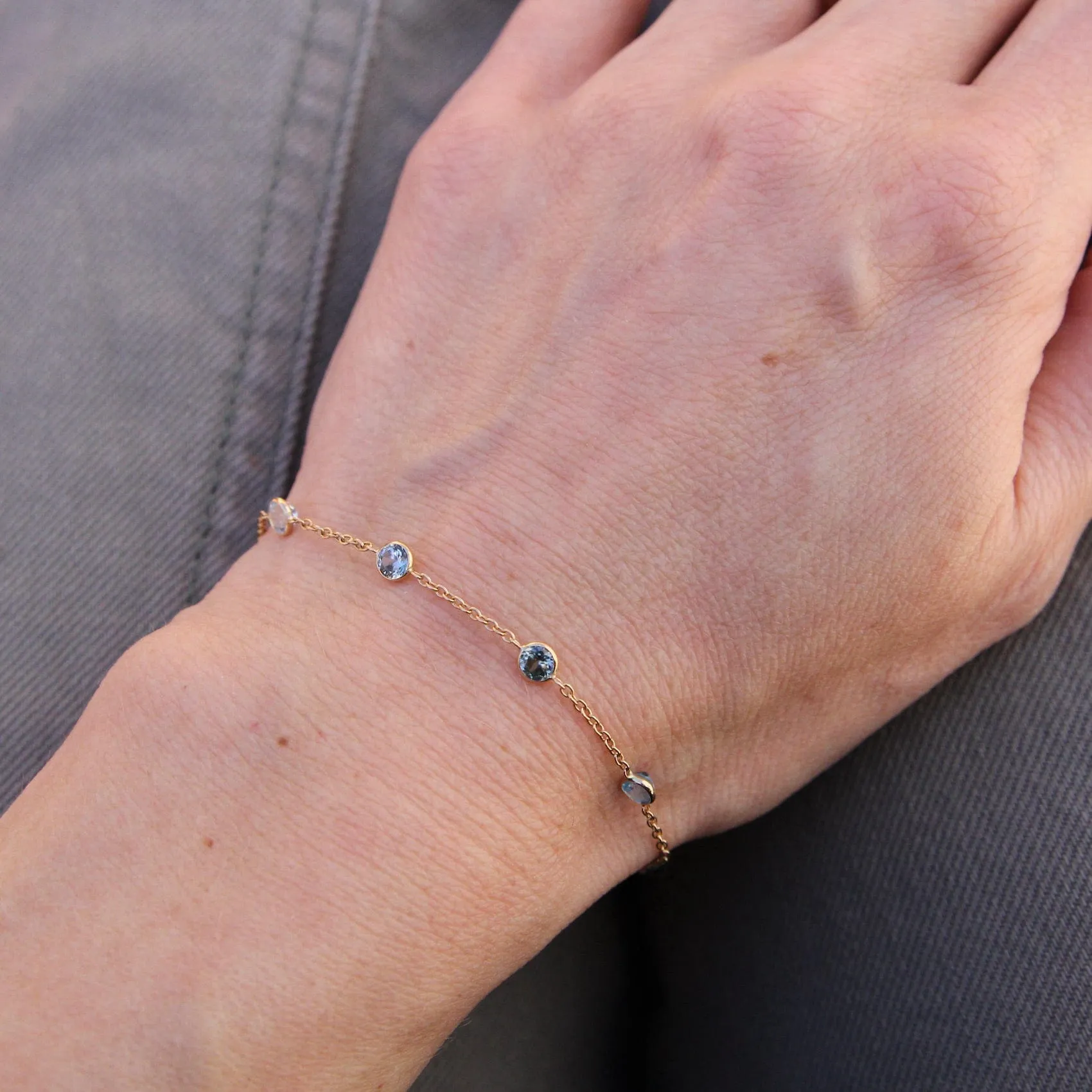 14k Gold Blue Ombre Station Bracelet