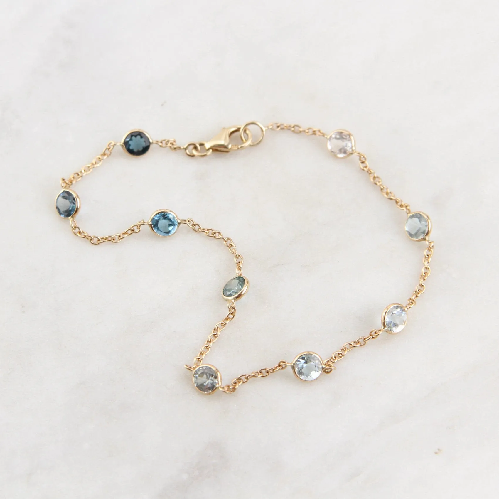 14k Gold Blue Ombre Station Bracelet