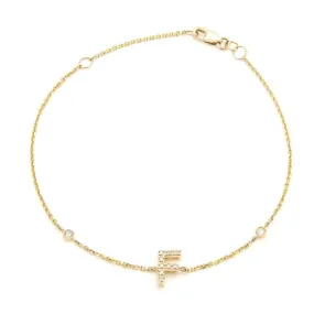 14K Gold Initial "F" Bracelet With Diamonds