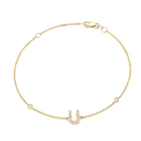 14K Gold Initial "U" Bracelet With Diamonds