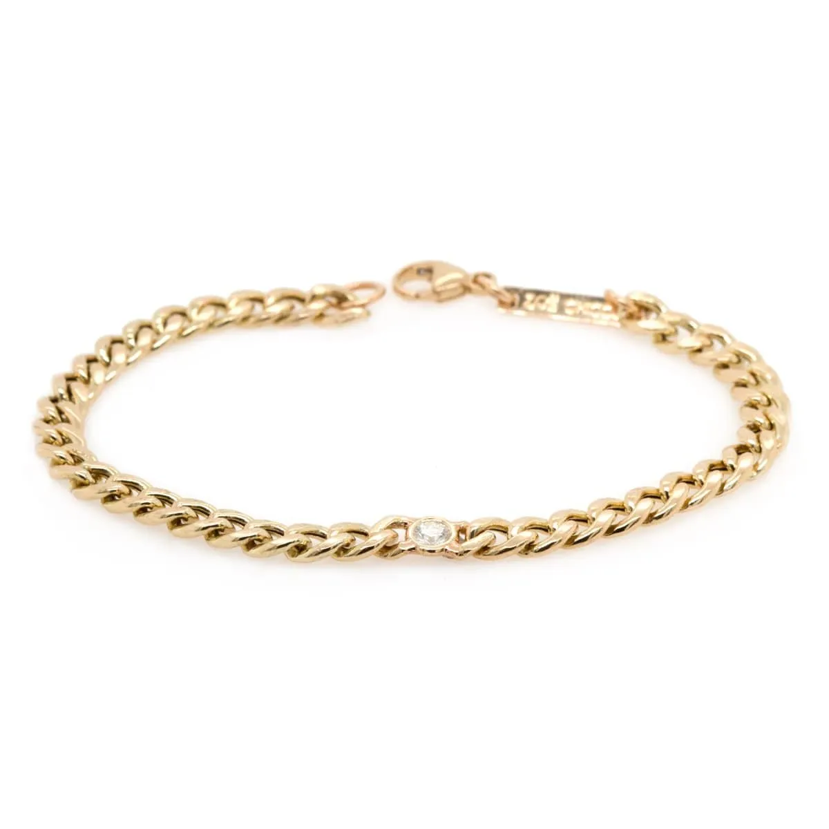 14K Gold Medium Curb Chain Bracelet with Floating Diamond