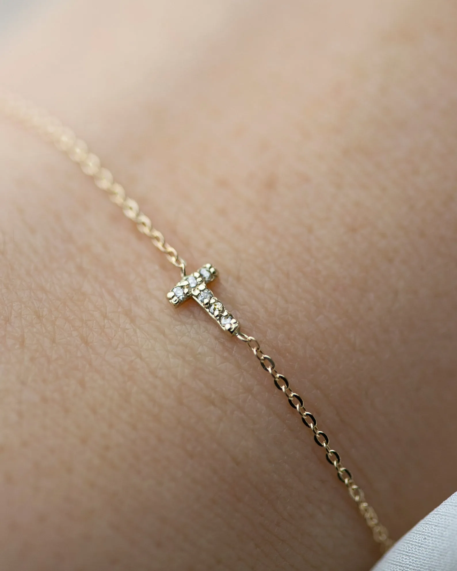 14k Gold Mini Diamond Initial Bracelet