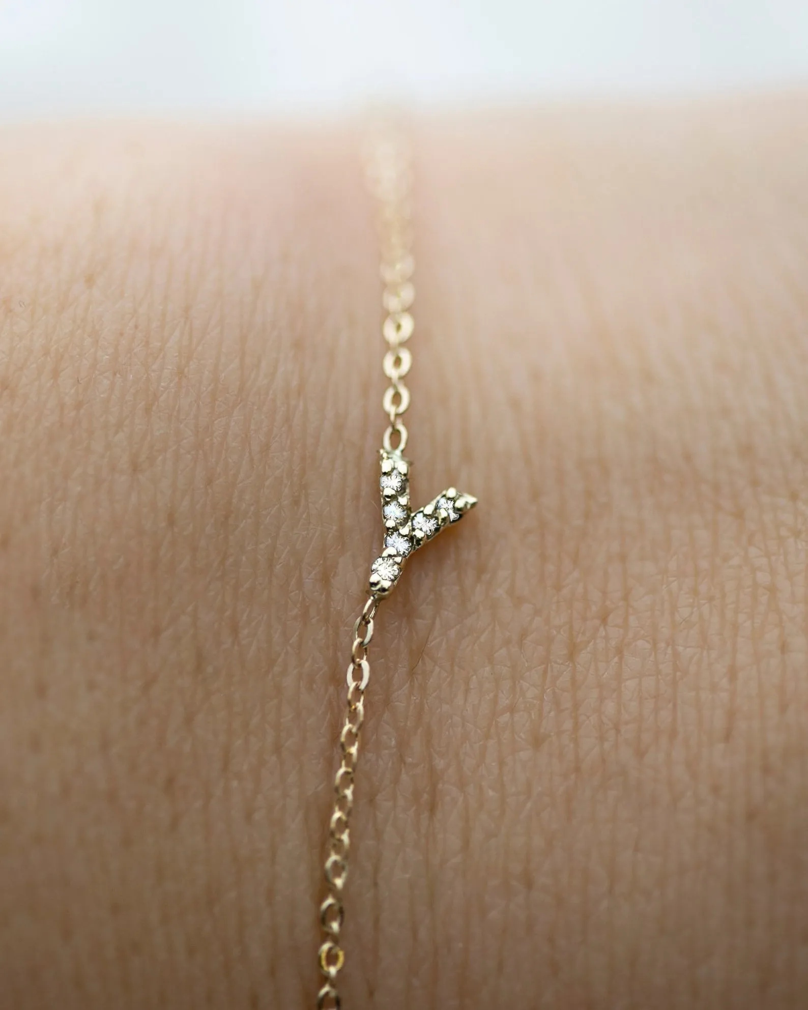 14k Gold Mini Diamond Initial Bracelet