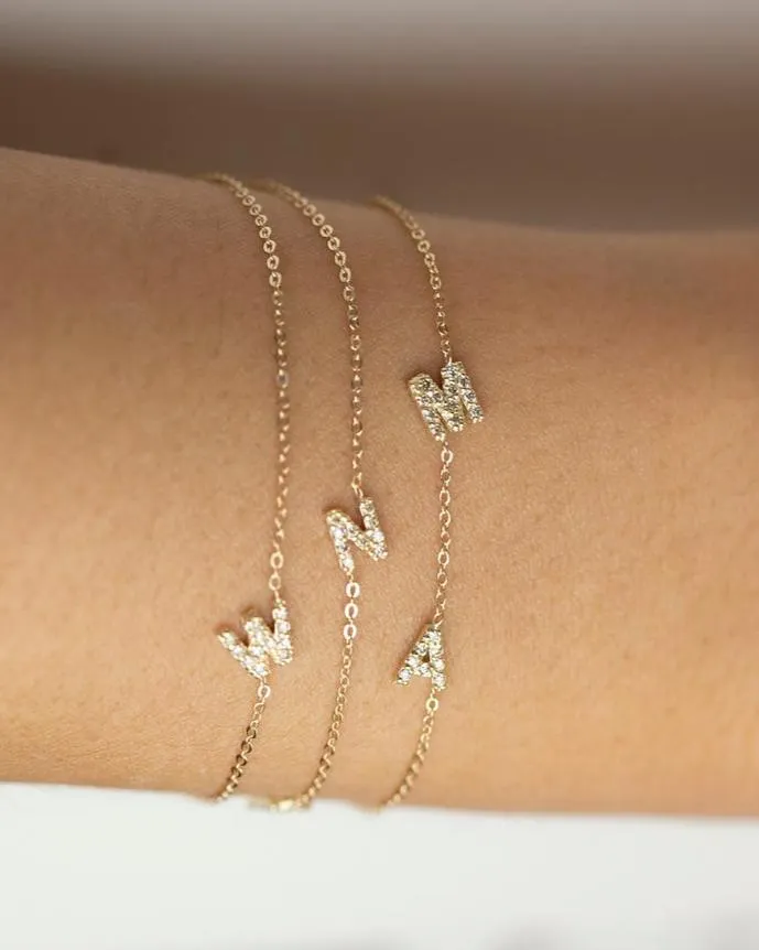 14k Gold Mini Diamond Initial Bracelet