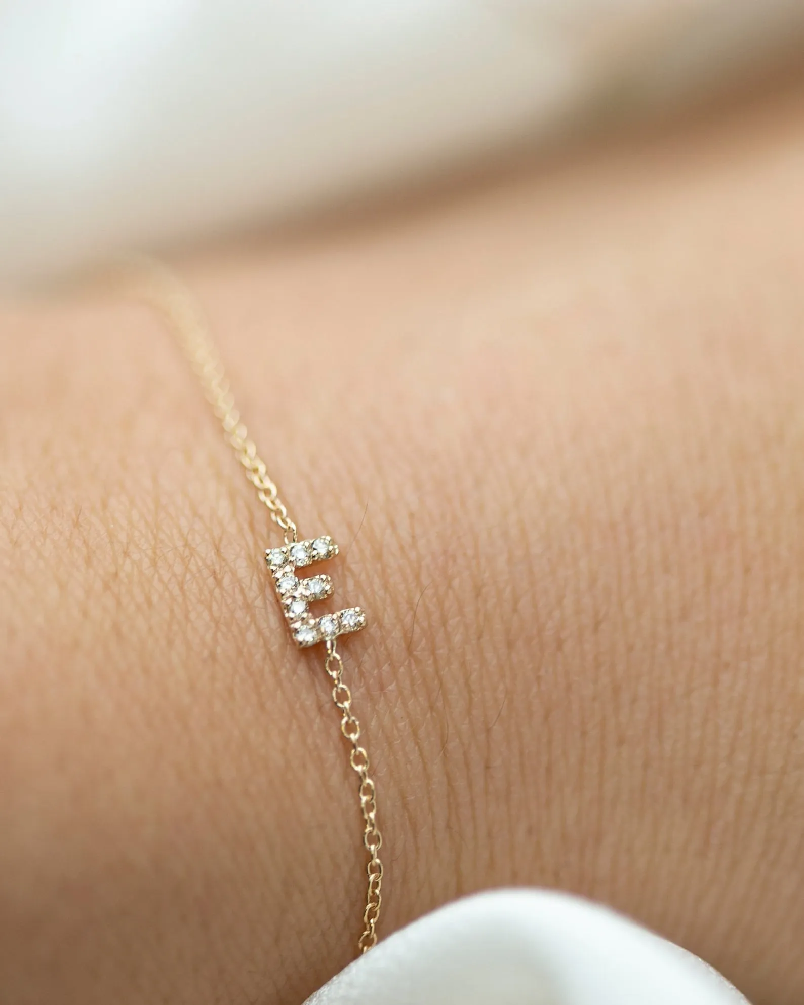 14k Gold Mini Diamond Initial Bracelet