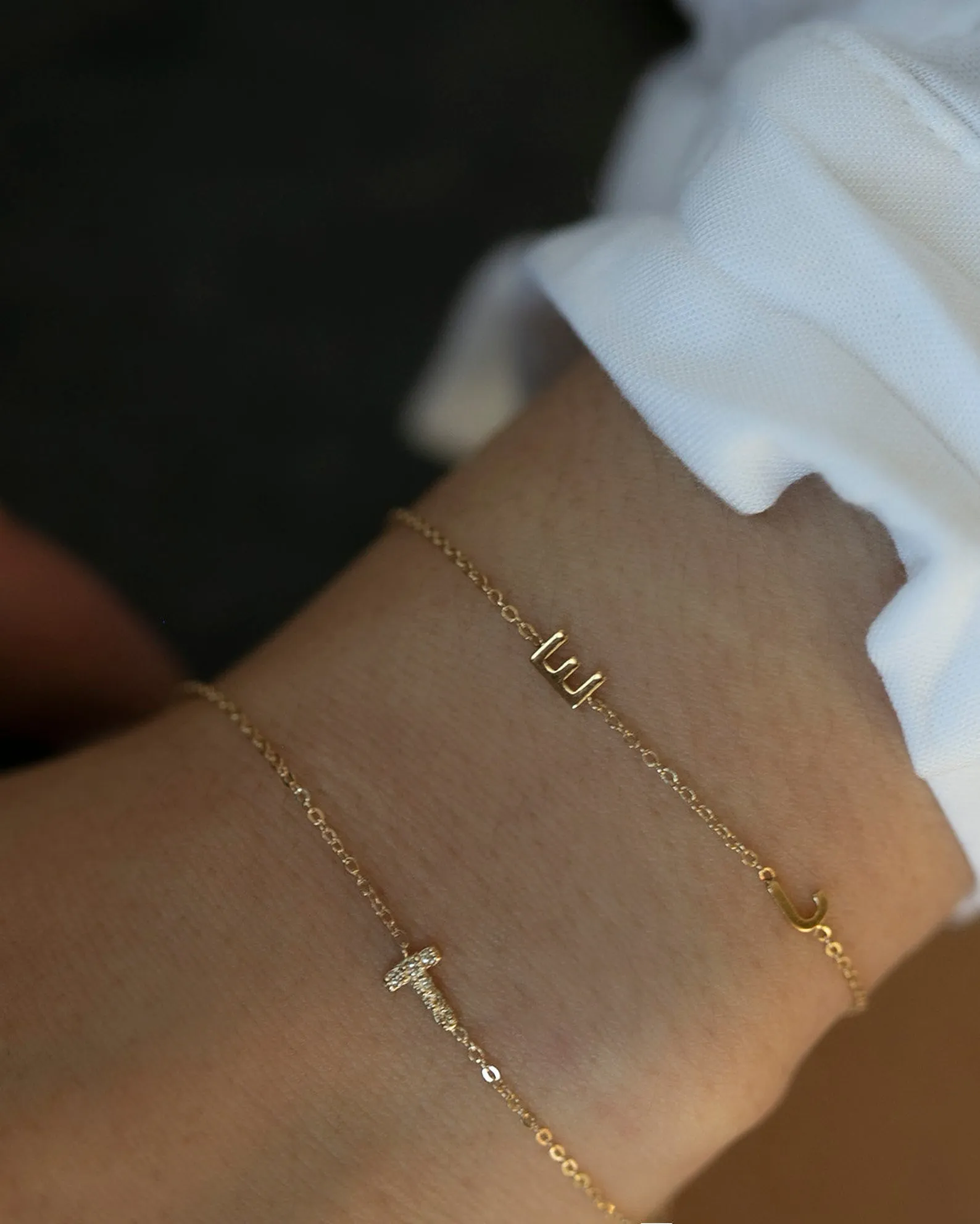 14k Gold Mini Diamond Initial Bracelet