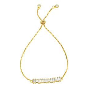 14K Gold Plated Bolo Bracelet With Baguette Crystal Bar