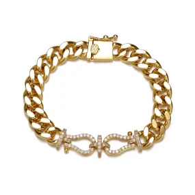 14k Gold Plated with Cubic Zirconia Love Knot Miami Cuban/Curb Chain Bracelet