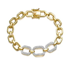 14k Gold Plated with Cubic Zirconia Pave Geometric Oval Chain Bracelet