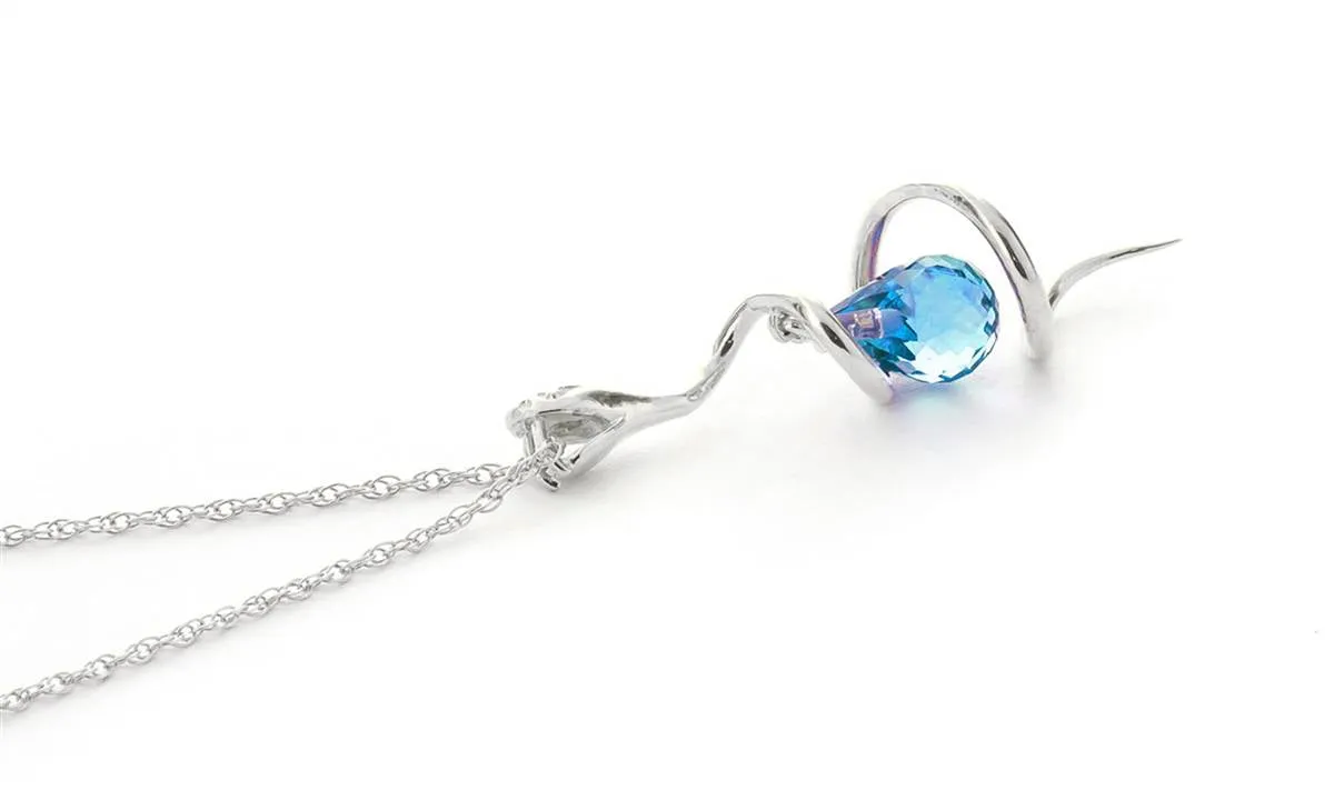 14K Solid White Gold Snake Necklace w/ Dangling Briolette Blue Topaz & Diamond