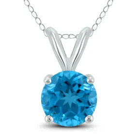 14K White Gold 7Mm Round Blue Topaz Pendant