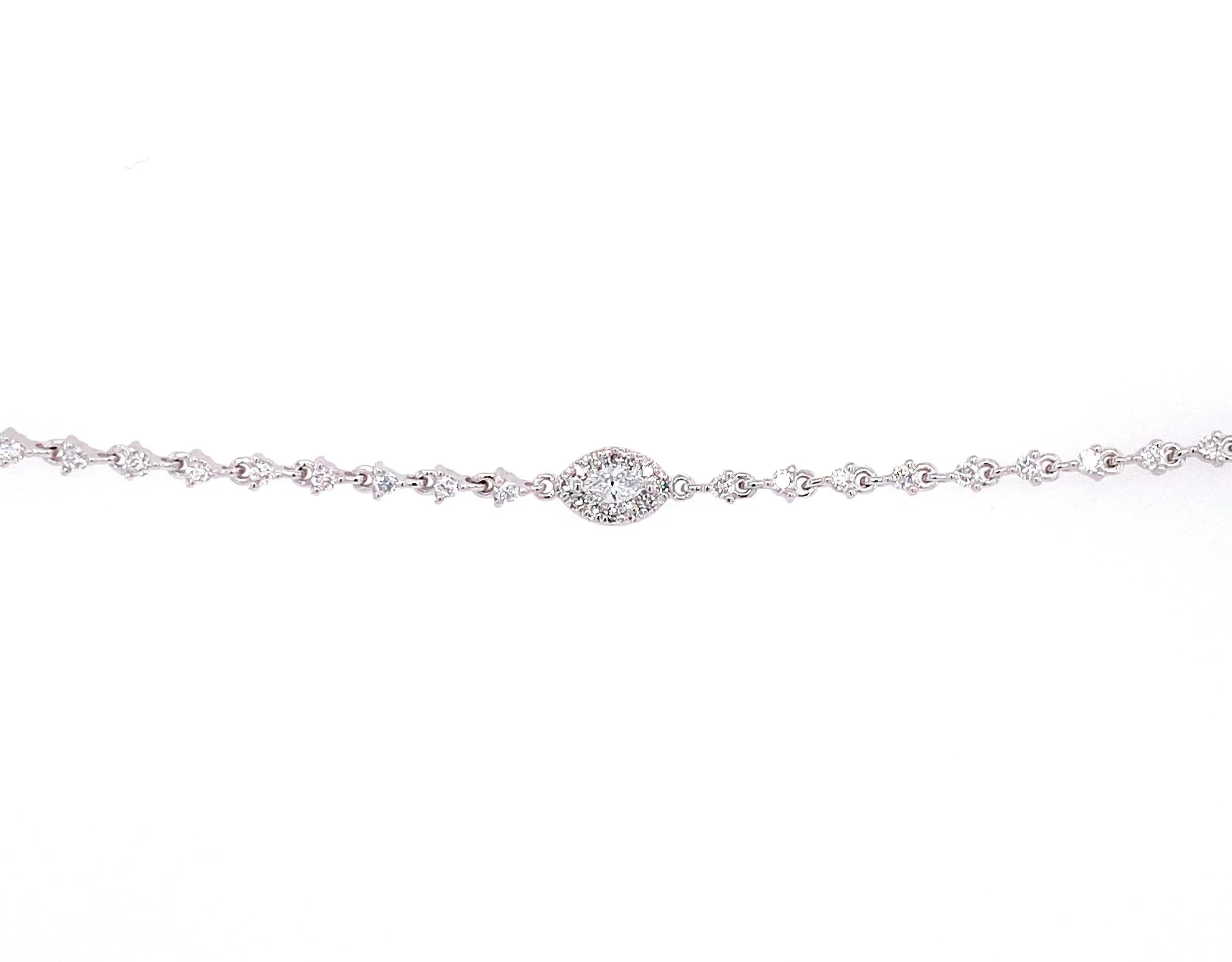 14K White Gold Marquise & Round Diamond Bracelet