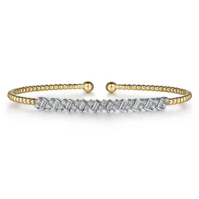 14K Yellow & White Natural Diamond Cuff Bracelet