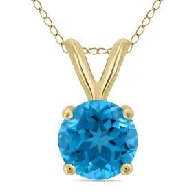 14K Yellow Gold 6Mm Round Blue Topaz Pendant