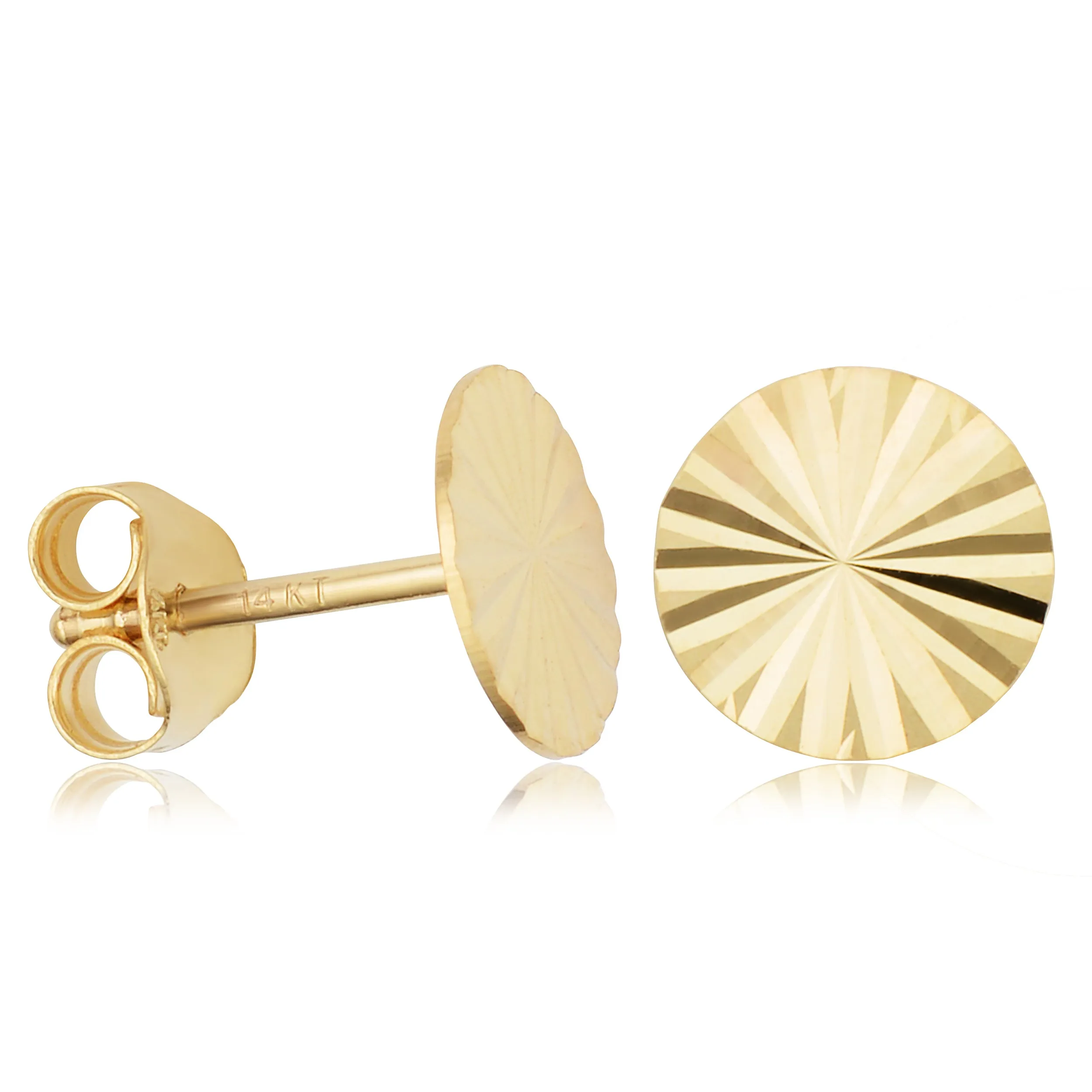 14k Yellow Gold 8mm Diamond-Cut Disc Stud Earrings Minimalist Jewelry