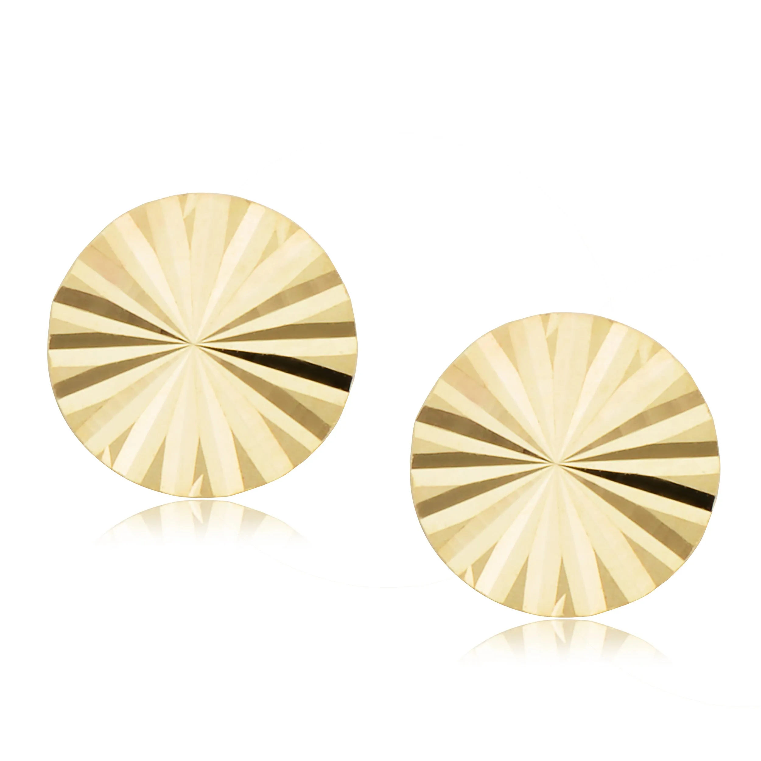 14k Yellow Gold 8mm Diamond-Cut Disc Stud Earrings Minimalist Jewelry