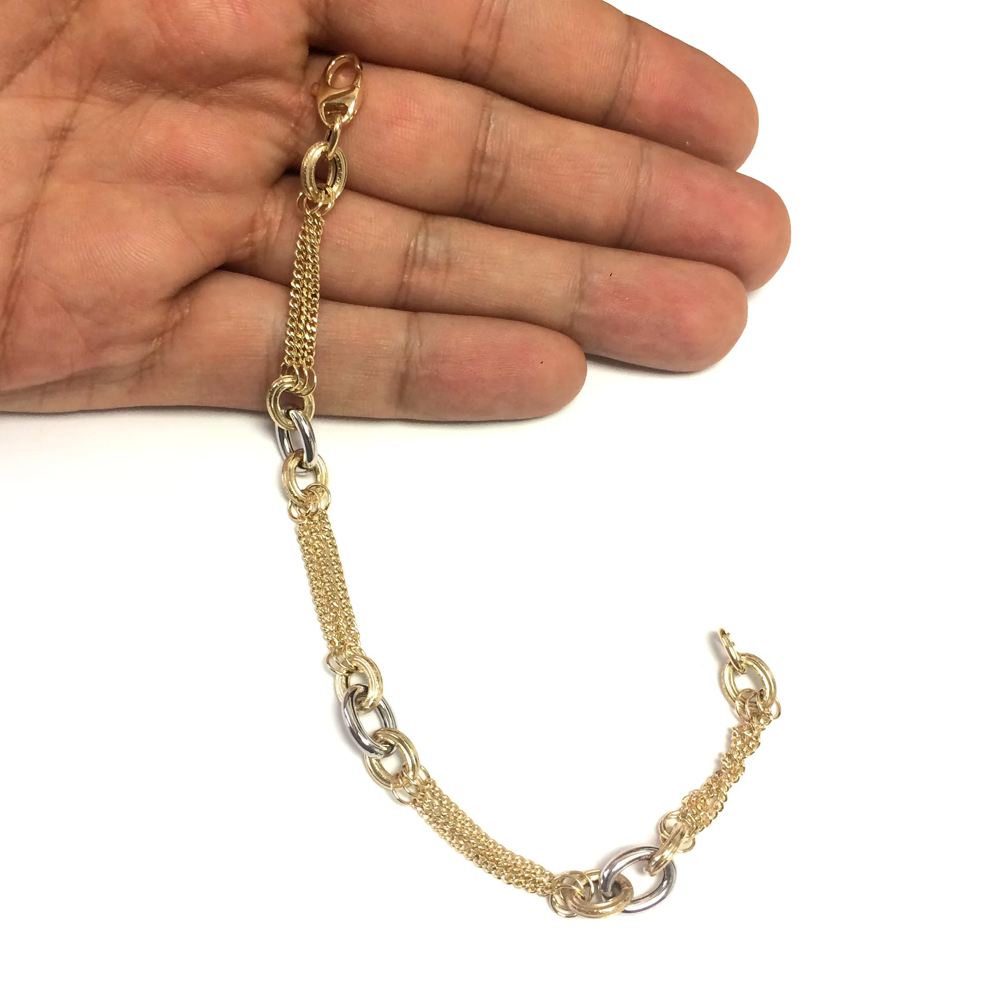 14k Yellow Gold Triple Stranded Gourmette Chain Bracelet, 7.5"