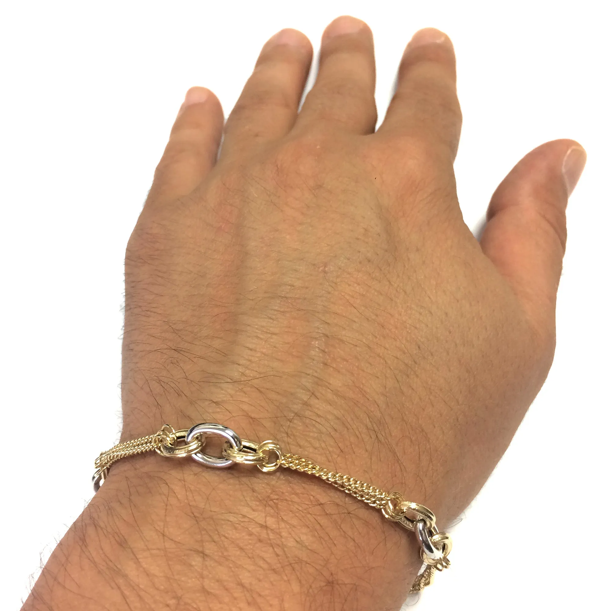 14k Yellow Gold Triple Stranded Gourmette Chain Bracelet, 7.5"