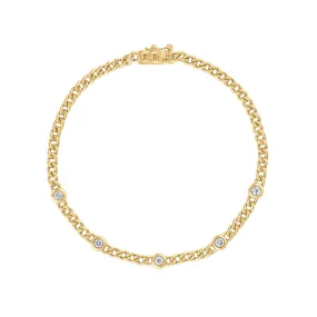 14KT GOLD DIAMOND FIVE BEZEL CURB BRACELET