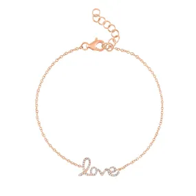 14KT GOLD DIAMOND LOVE SCRIPT BRACELET