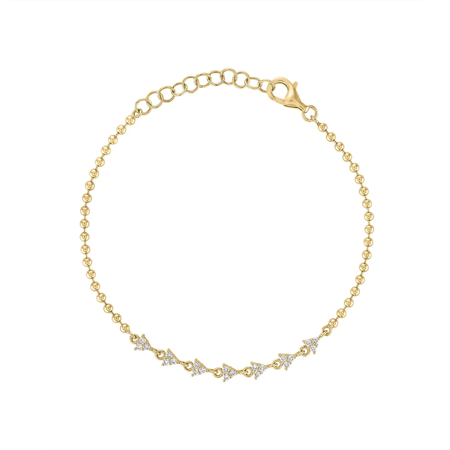 14KT GOLD DIAMOND SEVEN TRIANGLE BALL BRACELET