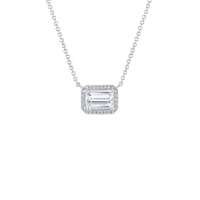 14KT GOLD DIAMOND WHITE TOPAZ RECTANGLE NECKLACE