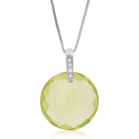 15 cttw Pendant Necklace, Lemon Quartz Pendant Necklace for Women in .925 Sterling Silver with 18 Inch Chain, Prong Setting