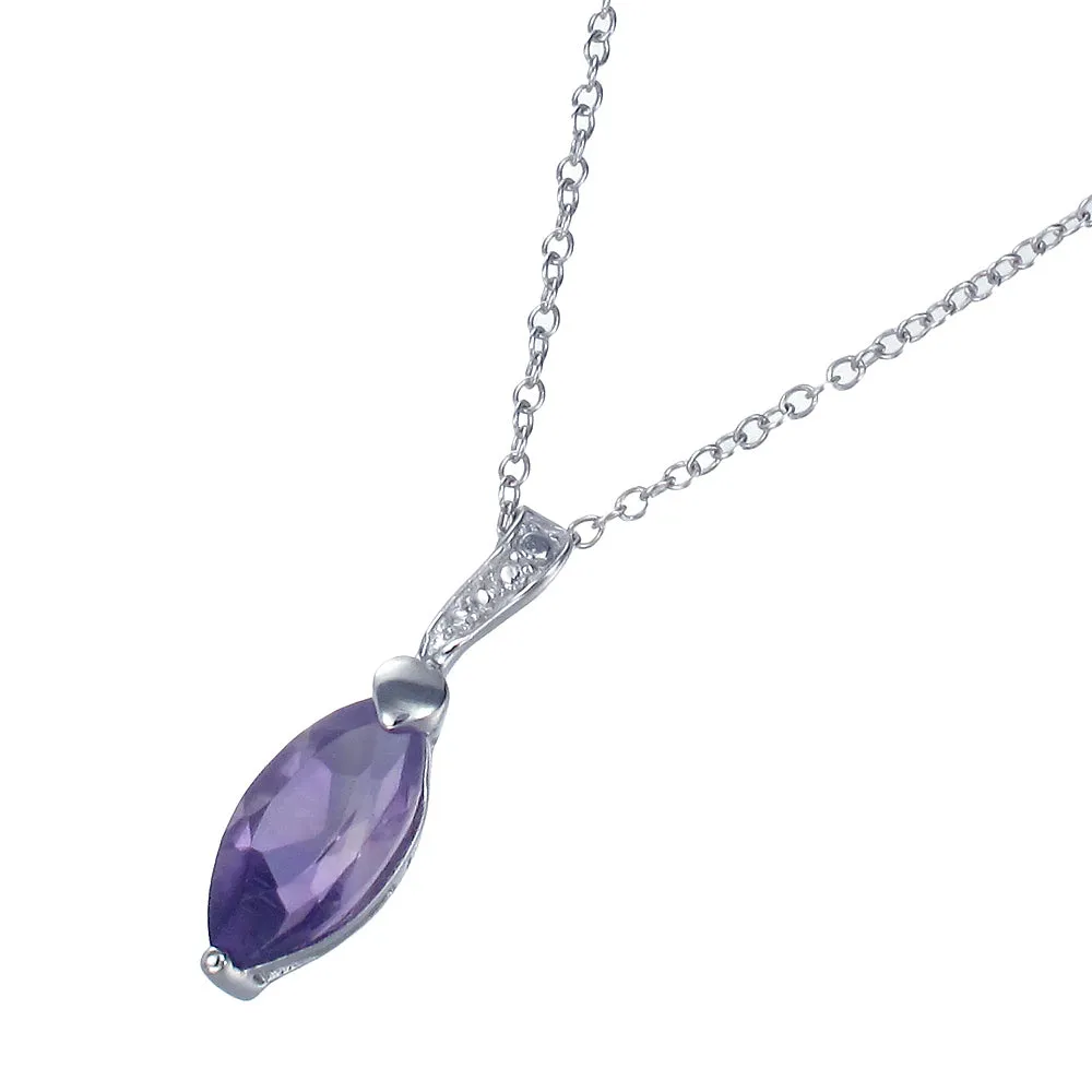 1/50 cttw Purple Amethyst Pendant Necklace .925 Sterling Silver 12x6 MM Marquise