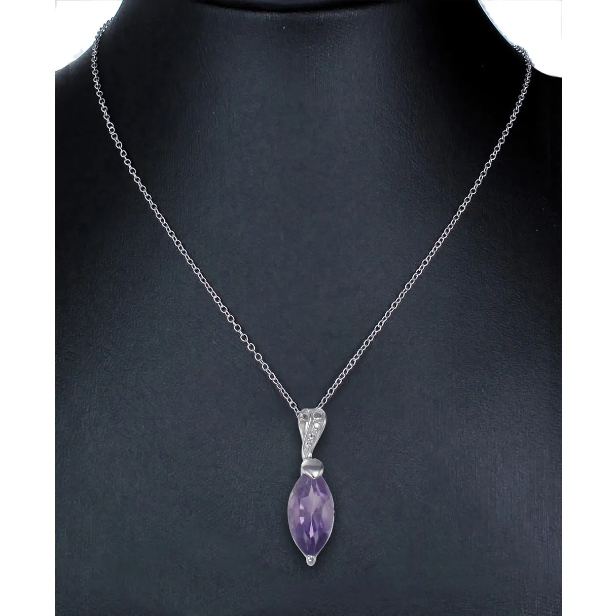 1/50 cttw Purple Amethyst Pendant Necklace .925 Sterling Silver 12x6 MM Marquise