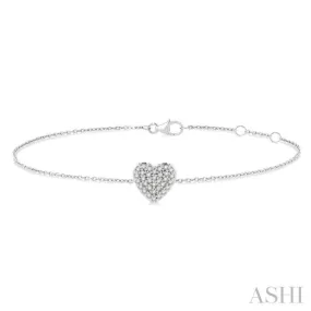 1/8 ctw Petite Heart Round Cut Diamond Fashion Bracelet in 10K White Gold