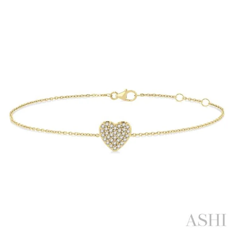 1/8 ctw Petite Heart Round Cut Diamond Fashion Bracelet in 10K Yellow Gold