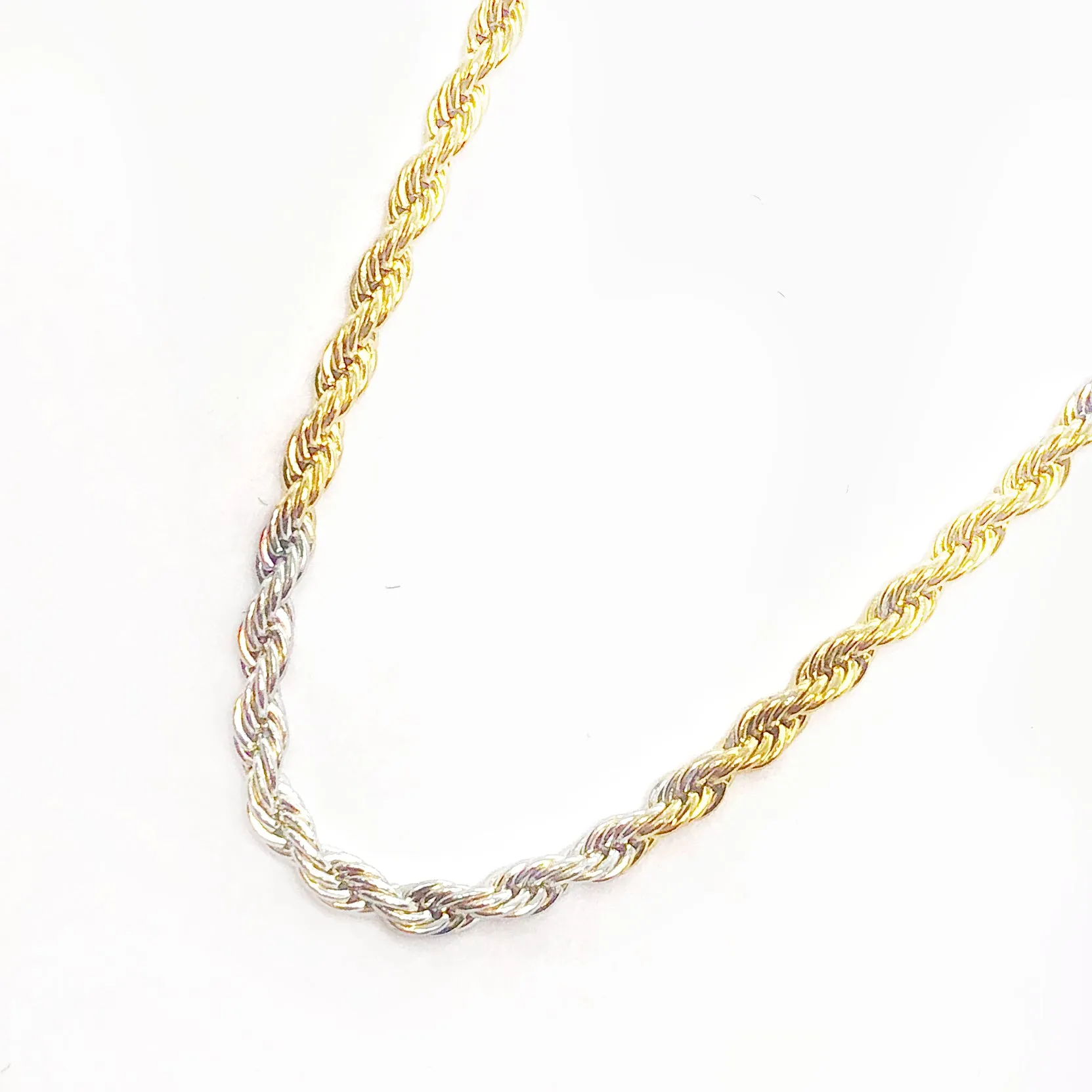 18 inch Alternating Two Tone Stainless Steel Rope Chain