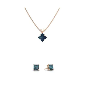 18K Rose Gold 1/2ct Alexandrite Square 18 Inch Necklace and Earrings Set Plated