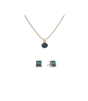 18K Rose Gold 4ct Alexandrite Round 18 Inch Necklace and Square Earrings Set Plated