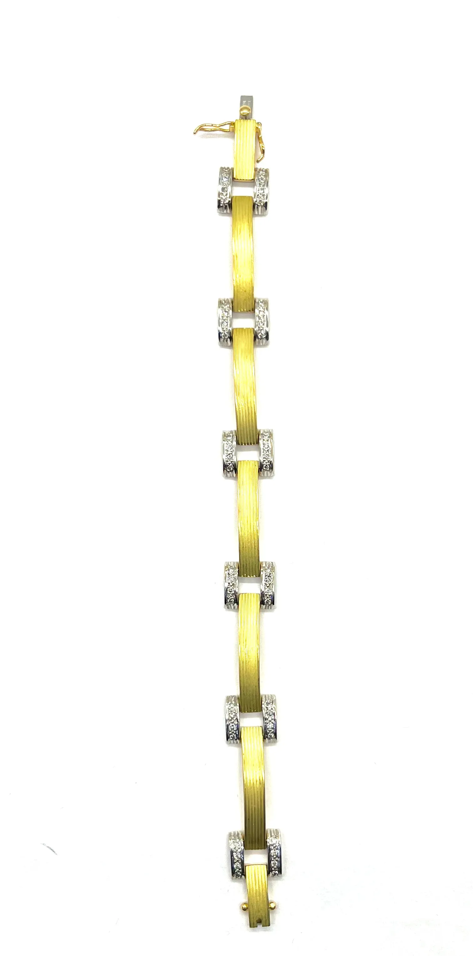 18k Yellow and White Gold Diamond Bar Link Bracelet