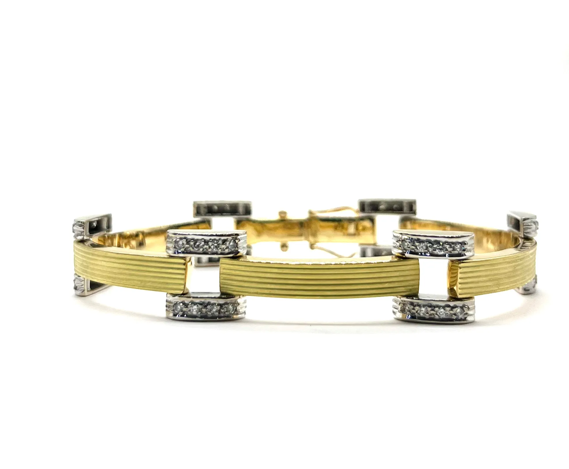 18k Yellow and White Gold Diamond Bar Link Bracelet