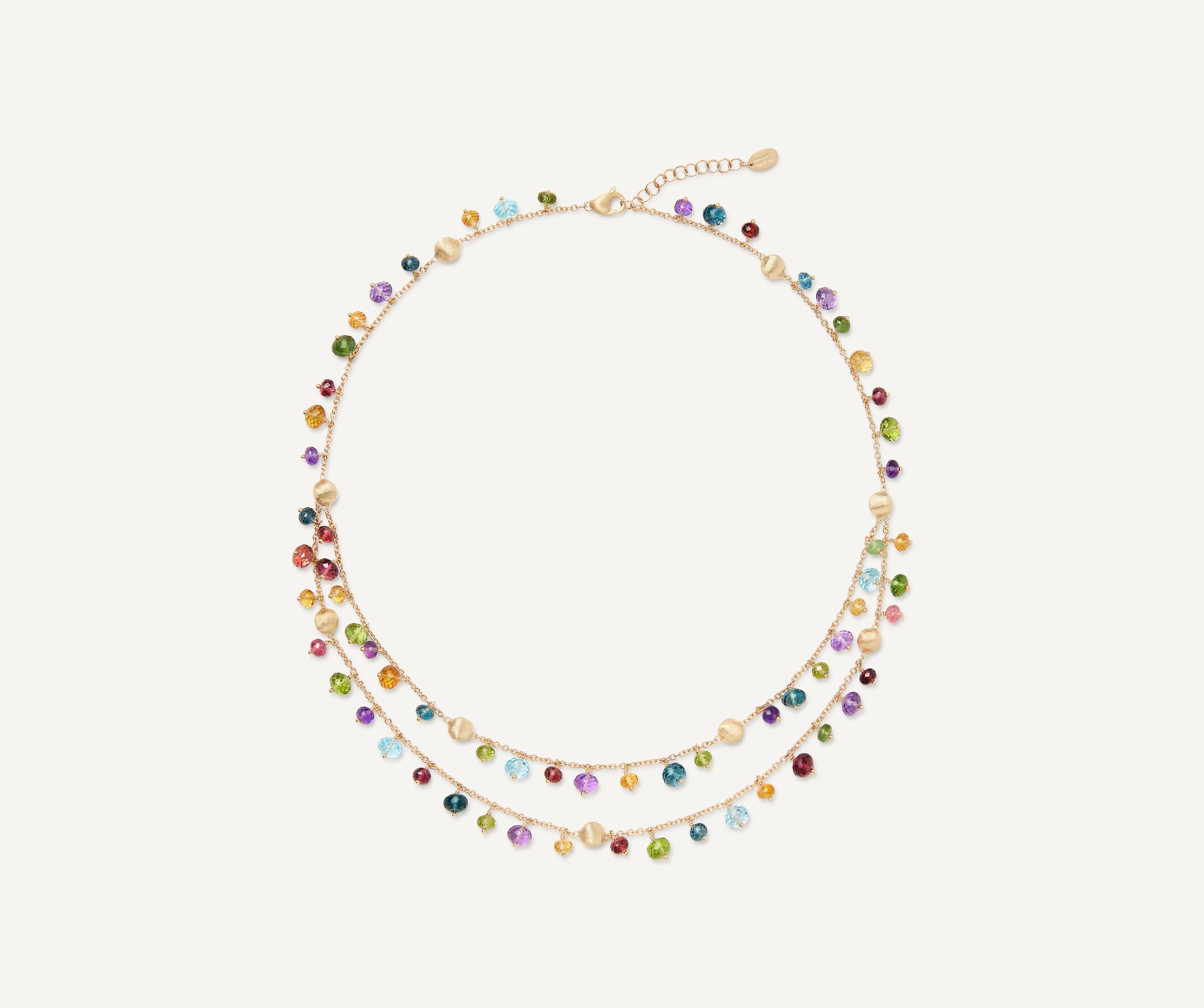 18K Yellow Gold 2-Strand Mixed Gemstone Necklace