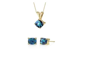 18K Yellow Gold 3ct Alexandrite Square 18 Inch Necklace and Earrings Set Plated