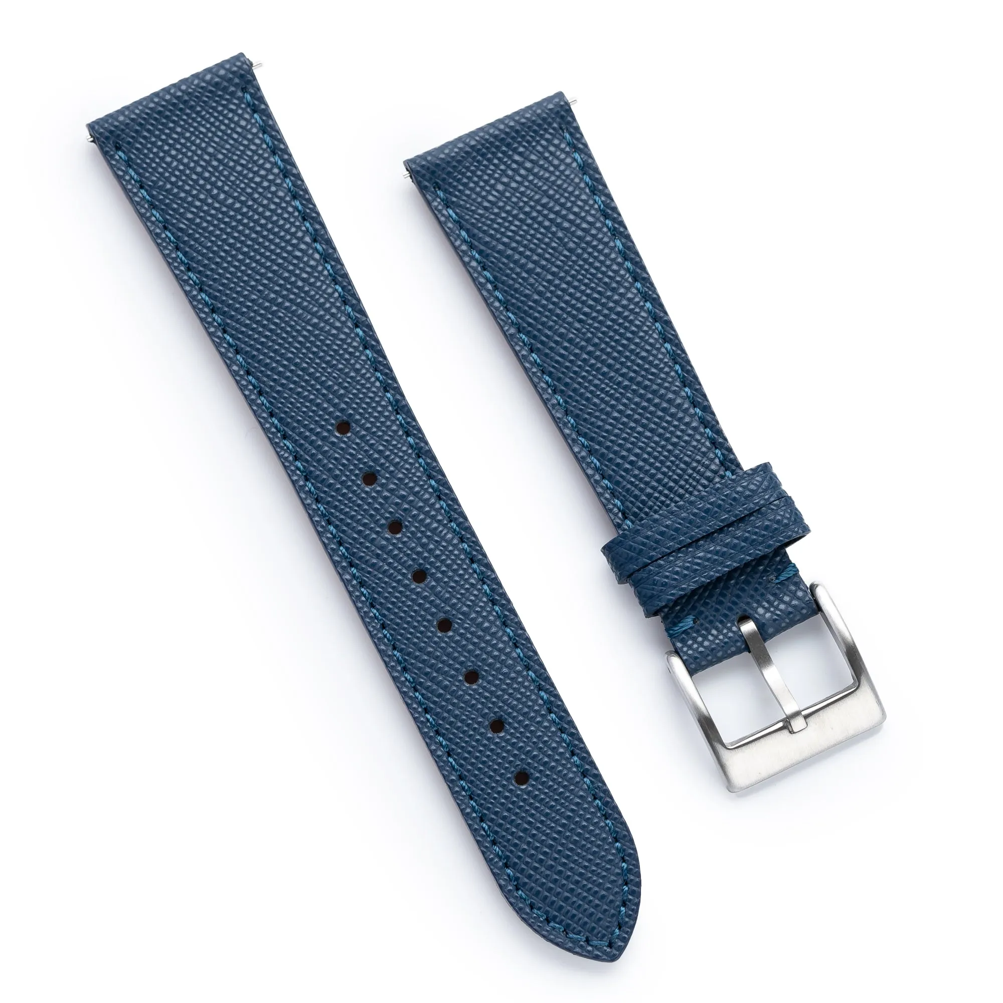 18mm 20mm 22mm Quick Release Tapered Saffiano Leather Watch Strap - Navy Blue