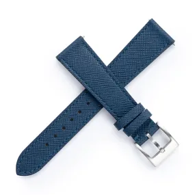 18mm 20mm 22mm Quick Release Tapered Saffiano Leather Watch Strap - Navy Blue