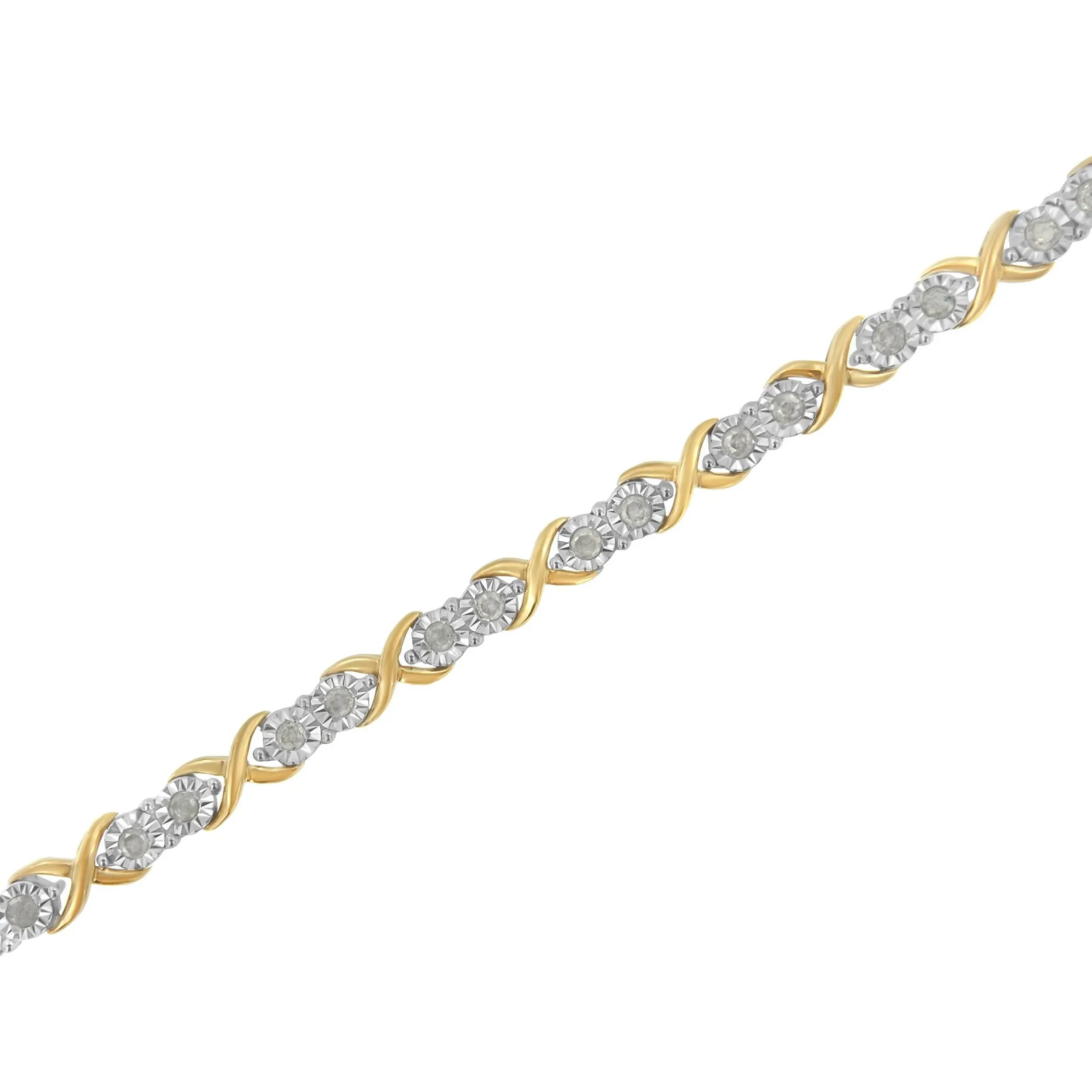 2 Micron 14KT Yellow Gold Plated Sterling Silver Diamond X Link Bracelet (1 cttw, I-J Color, I3-Promo Clarity)