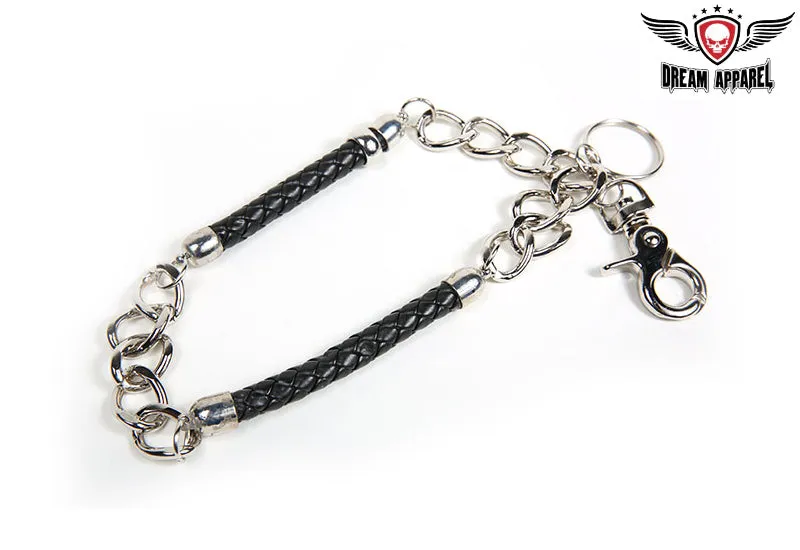 20" Biker Wallet Chain With Two Braided Leather Sections